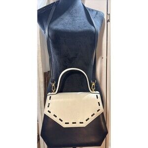 Madras By Mui Mui Leather Crossbody/Satchel Bag Structured Blue/White GUC